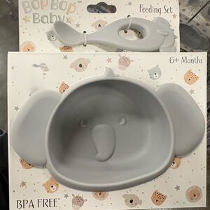 Bop Bop Baby silicon Gray Elephant bowl and spoon Feeding Set